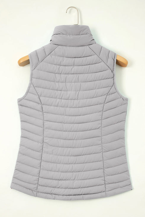 Plush Collared Quilted Zipped Puffer Vest